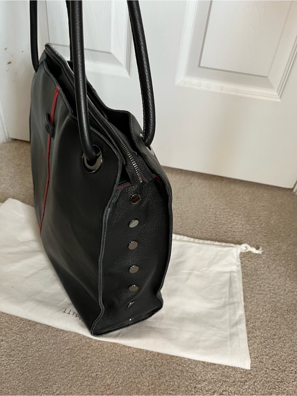 VGUC Hammitt Benjamin work Black Tote Bag with Red Center Stripe - Picture 7 of 14